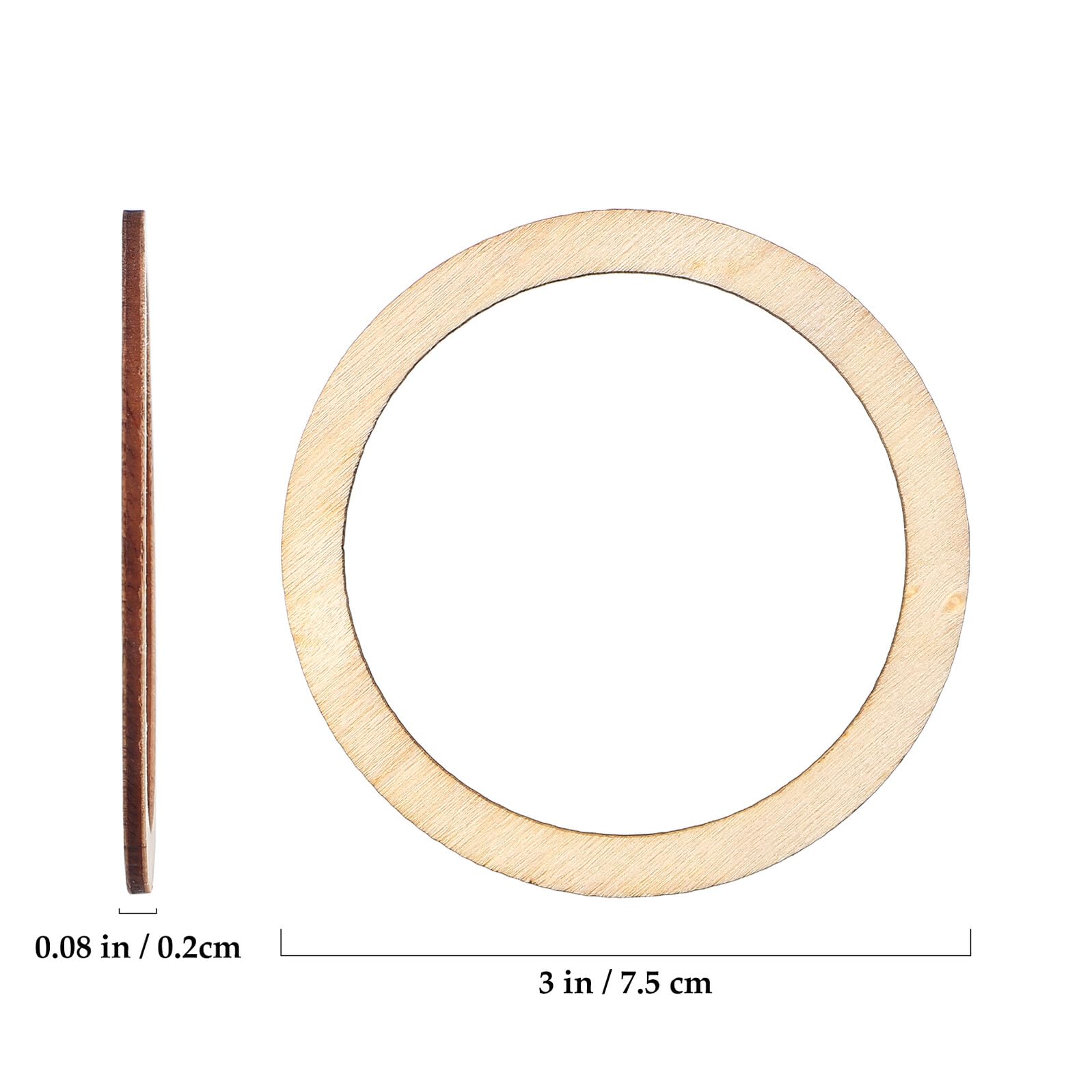 Círculos Huecos de Madera 50 Piezas para Manualidades y Adornos