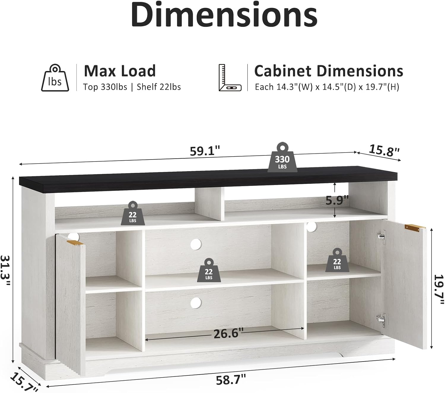 Modern TV Stand for TVs Up to 65 Inch, Fluted Entertainment Center with Storage Cabinet, TV Media Console Table with Adjustable Shelves for Living Room Bedroom, Black + White