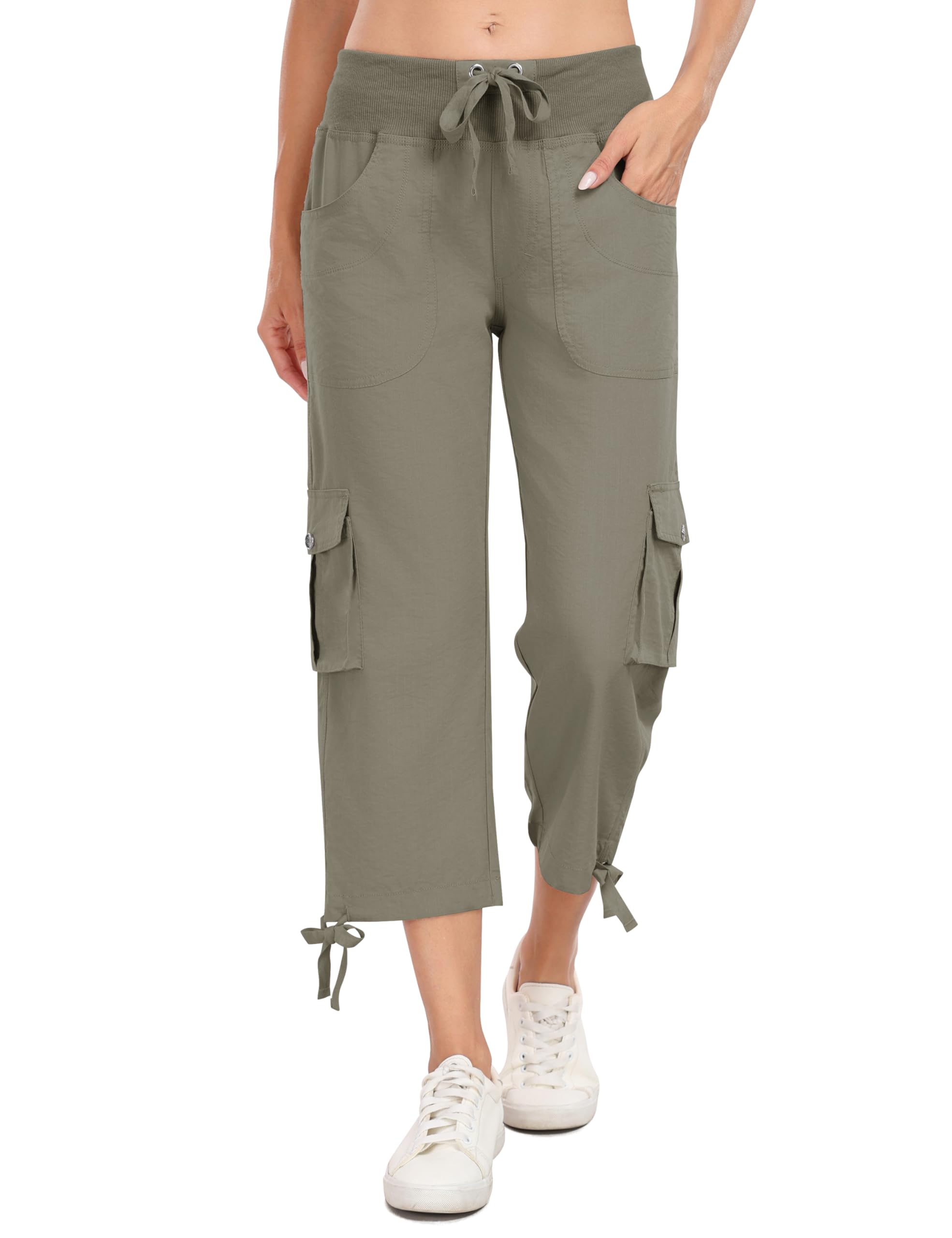 MoFiz Pantalon 3/4 Femme été Pantacourt Cargo de Randonnée Voyage Pantalon Capri de Mode avec 6 Poches