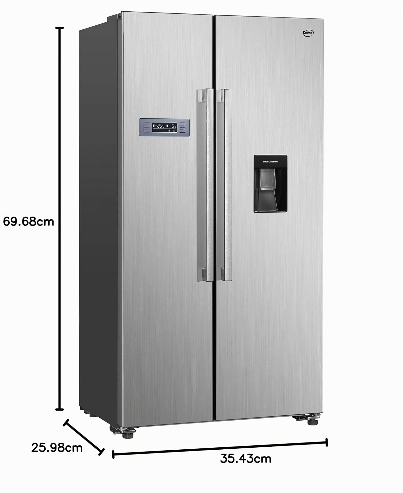 Daya, frigorifero side by side, DFA-69DNH3XF0, classe F, total inox, no frost, drink dispenser, display LCD