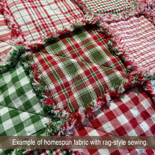 Merry Christmas Homespun Quilt Kit, 200+ six inch Squares, Cotton Plaid Red Green Fabric by JCS