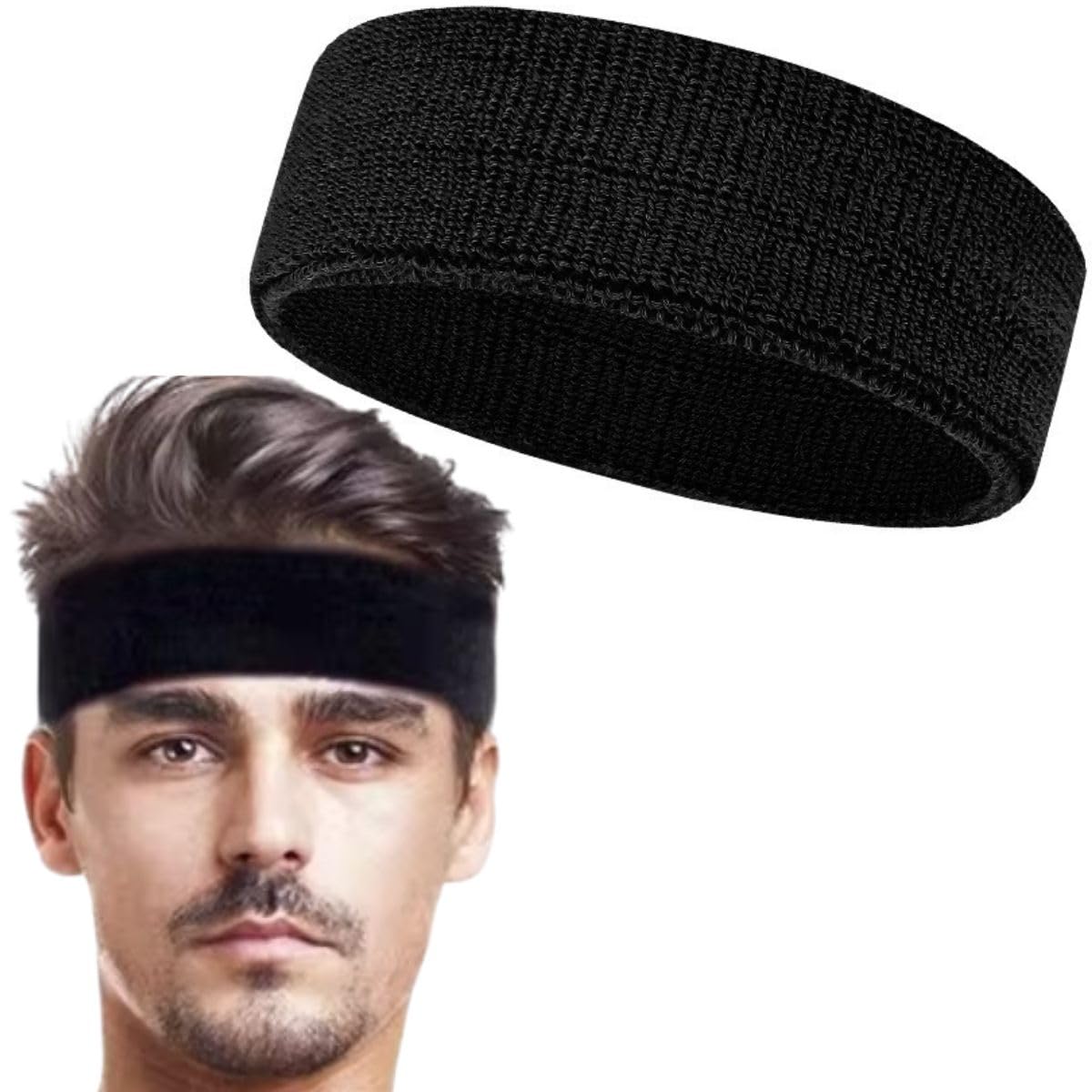 Cotton Blend Gym Sports Headband For Workouts, Exercise And Running High Sweat Absorption, Breathable, Anti Microbial, Non Slip Hairband Men Women Cricket Tennis Head Band (Black)