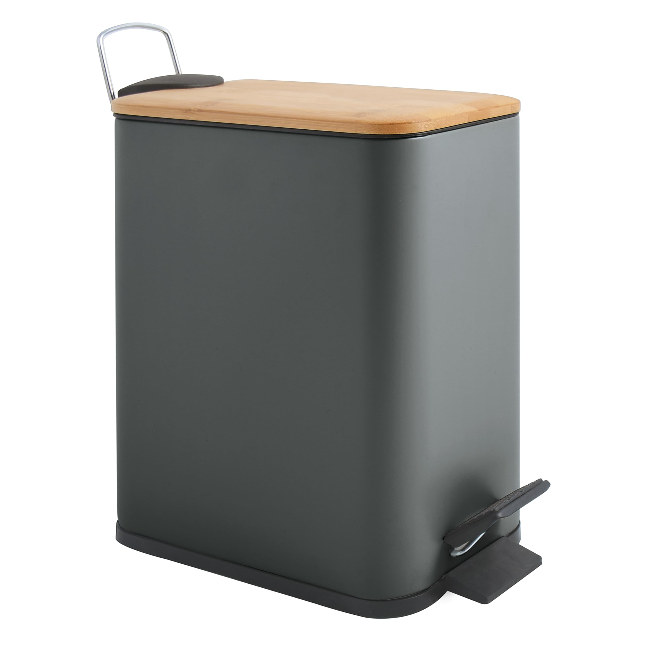 Spirella - Cubo de basura con pedal de 5 litros, modelo Erik, rectangular, cierre suave y silencioso, uso seguro con pedales antideslizantes, gris oscuro mate