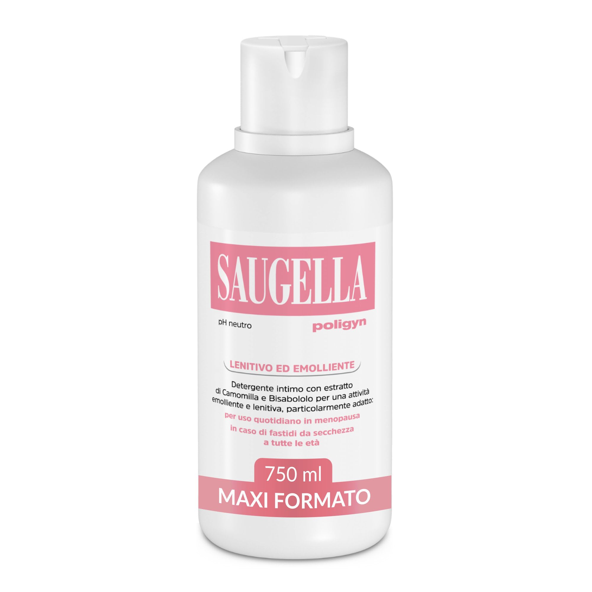 Saugella Poligyn, Detergente Intimo Emolliente Antiprurito, pH Neutro, con Camomilla e Acido Lattico, Adatto in Menopausa, 750 ml