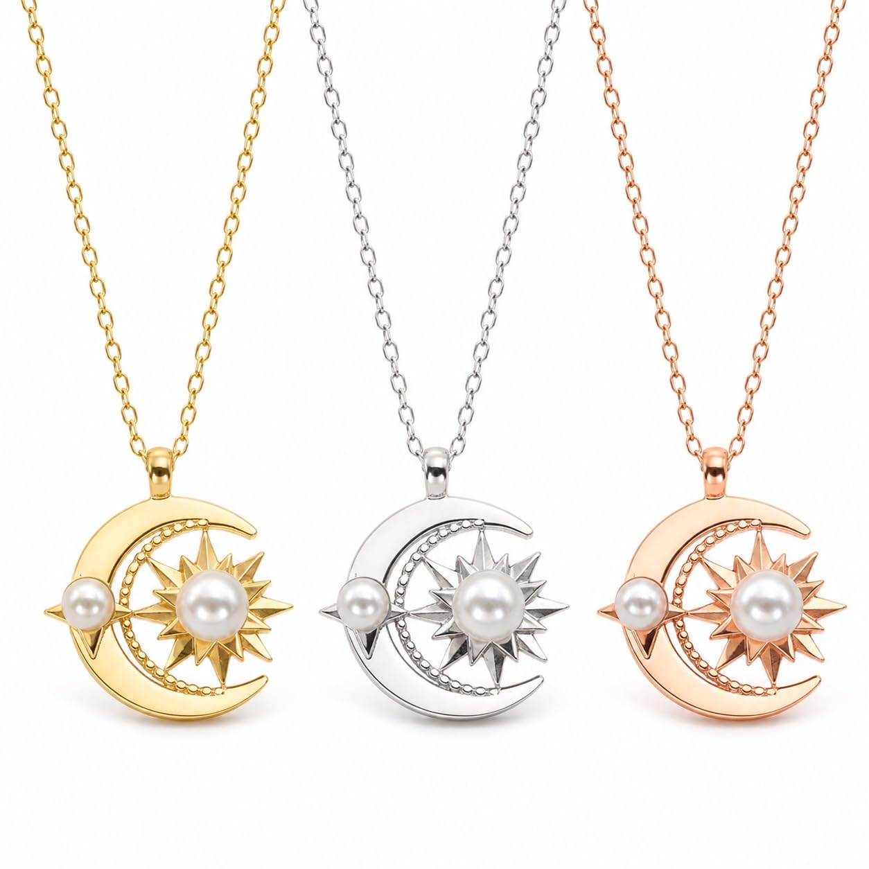 Sole luna collana argento sterling con perla Festa della Mamma Natale anniversario compleanno