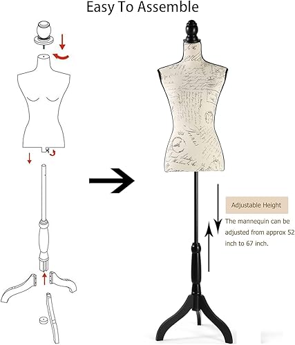 Miniatura 6 de Forma de vestido de torso de maniquí de altura ajustable con soporte de trípode resistente para decoración del hogar, exhibición de joyas y ropa,