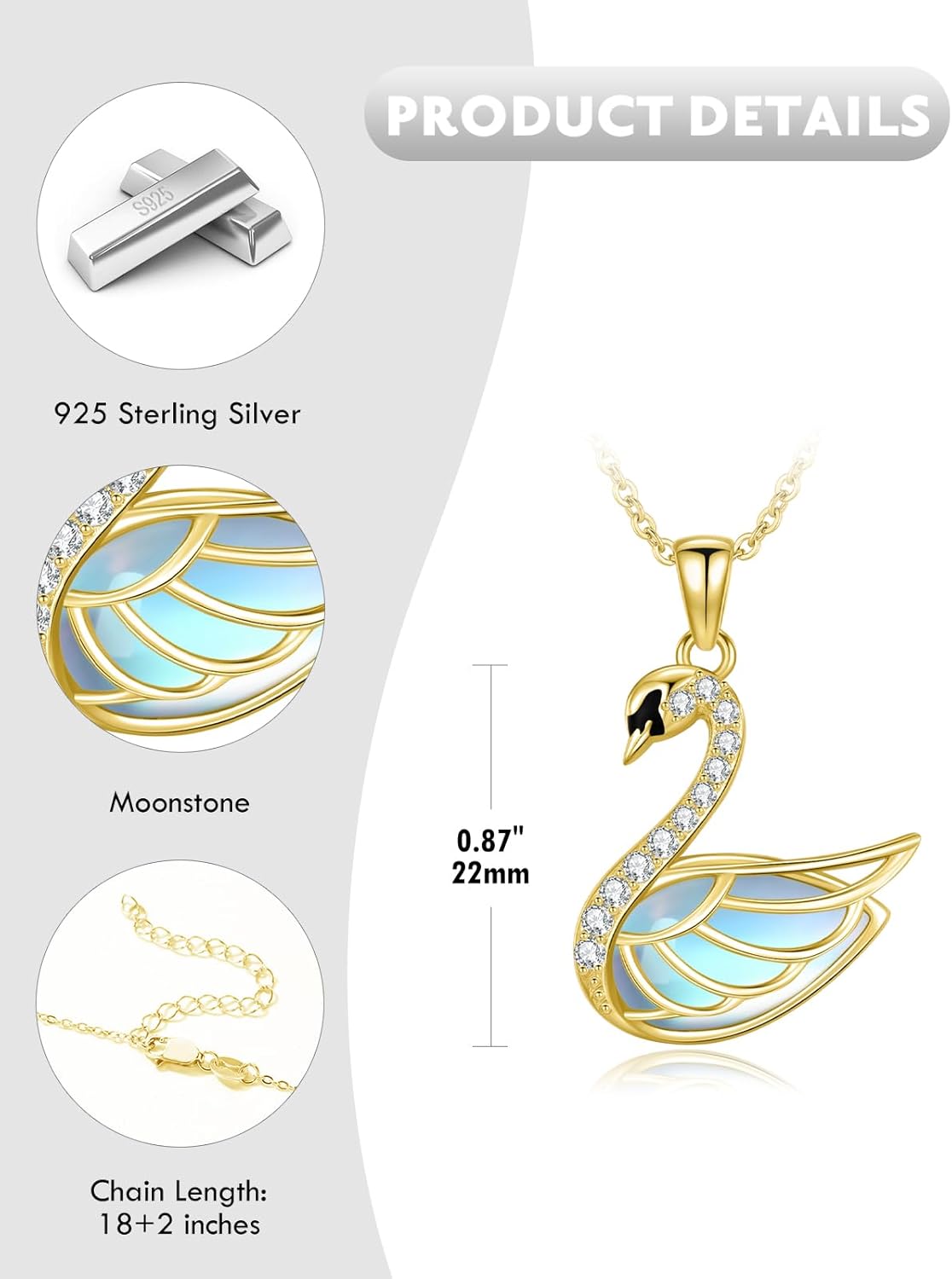 Dreamboat Sterling Silver Swan Necklace for Women Bird Necklace Pendant Elegant Delicate Swan Jewelry Gifts - Image 3