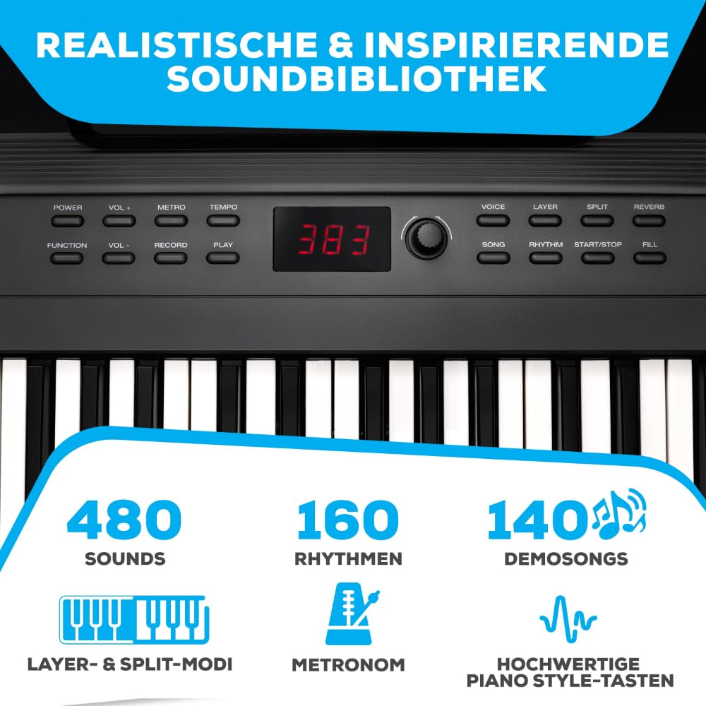 Alesis Keyboard E-Piano mit 88 Tasten, 480 Sounds, Lautsprechern, USB-MIDI, Tragetasche, Ständer, Kopfhörer, Pedal und Klavierlektionen für Anfänger