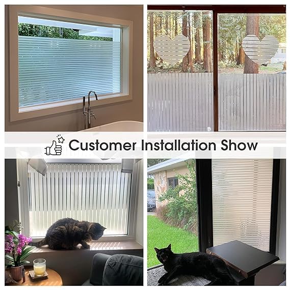 Image of WISDOM Privacy Window Film Sticker(12x60 in) Decorative Window Glass Stripe Frosted