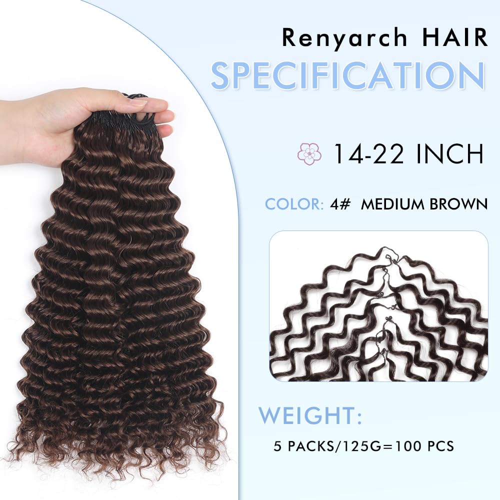 Renyarch Hair Crochet Human Hair Bundles for Black Women 16 Pollici Deep Wave Hair Crochet Hair 125g 100c Brown Water Wave Wet and Wavy Invisible Knotless Curly Extensions