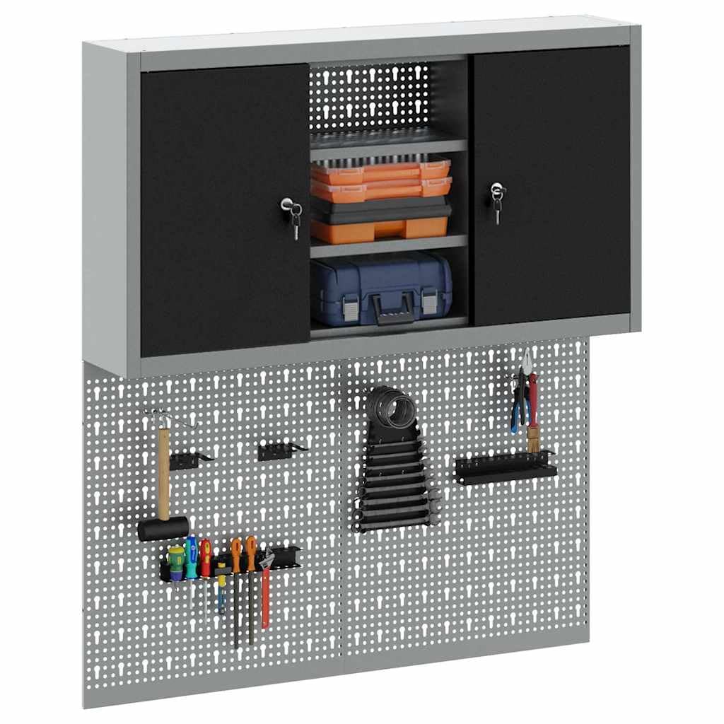 Lot de 3 armoires à outils en métal avec paroi perforée, armoire à outils murale, acier revêtu par pulvérisation pour garage et atelier, 100 x 20 x 115 cm