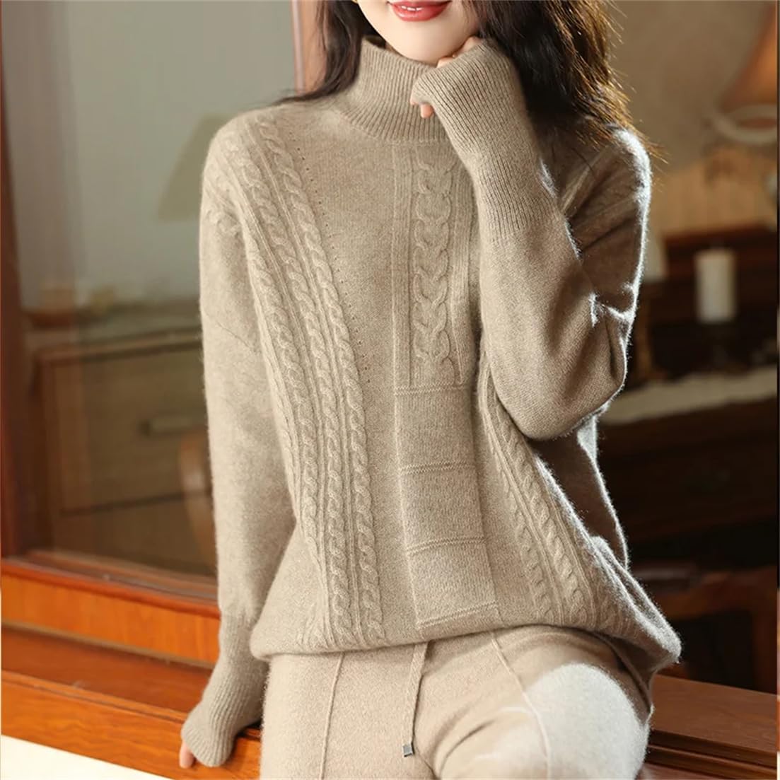Suéter De Punto De Cachemira para Mujer, Jerséis, Jerséis De Invierno Más Gruesos, Cuello Simulado, Prendas De Punto Cálidas