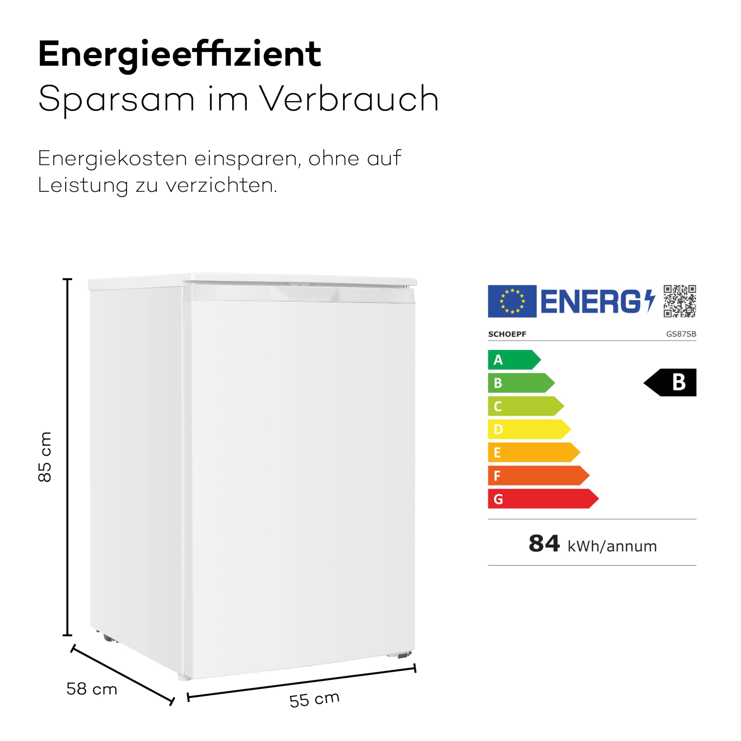 SCHOEPF GS87SB Gefrierschrank 85 cm 87 L Energieeffizienzklasse B 37 dB 4-Sterne-Gefrierfach Weiß