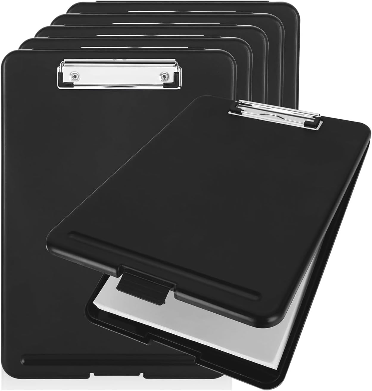 6PCS Black Clipboard with Storage, 8.5x11 Plastic Clip Boards with Storage Nursing Clipboard Case with Pen Holder Low Profile Clip Clipboards Binder Folder for Teachers Work School Office