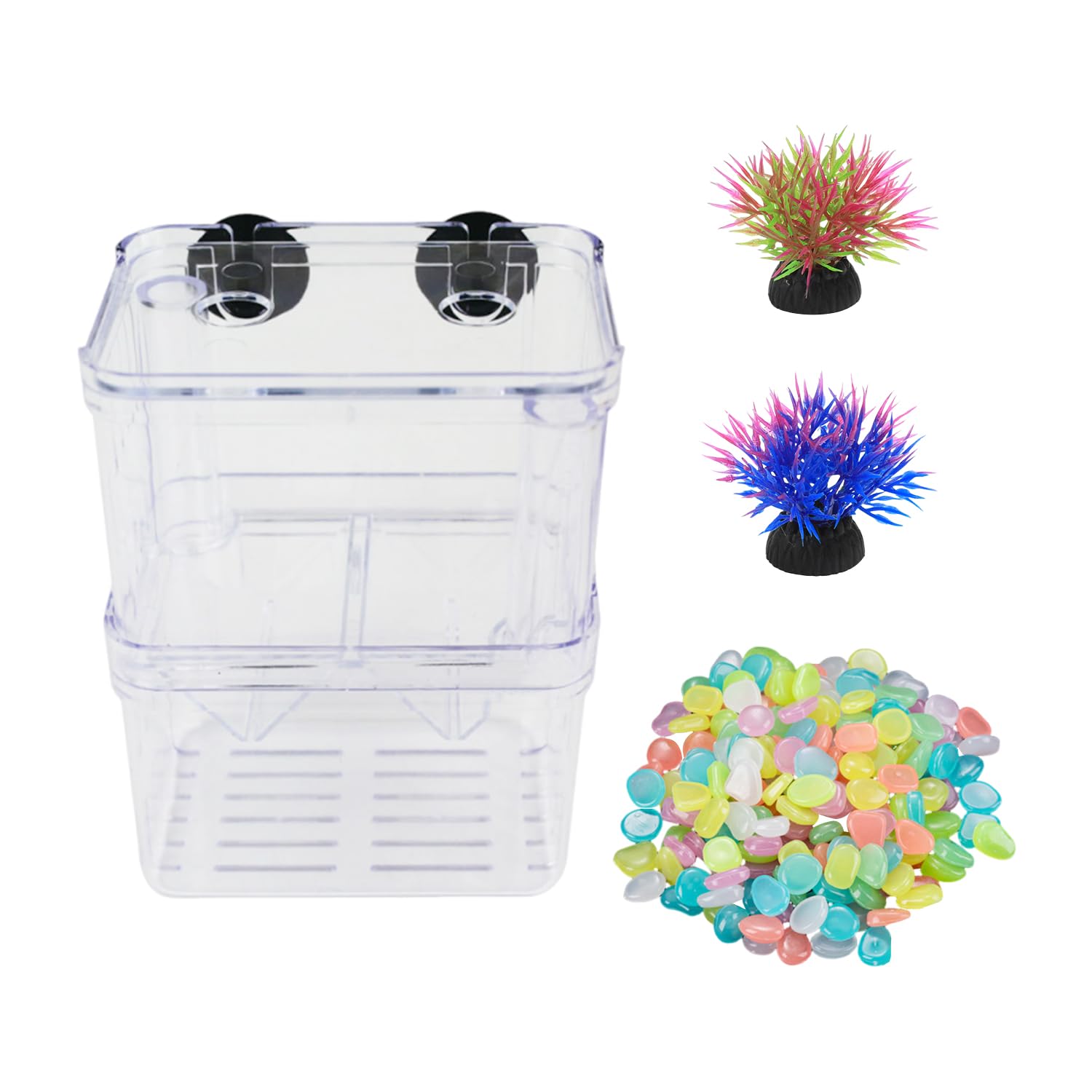 WUFGWBD 1 Fish Tank, 2 Simulated Aquatic Plants And 50 Luminous Stones, Aquarium Landscaping Supplies