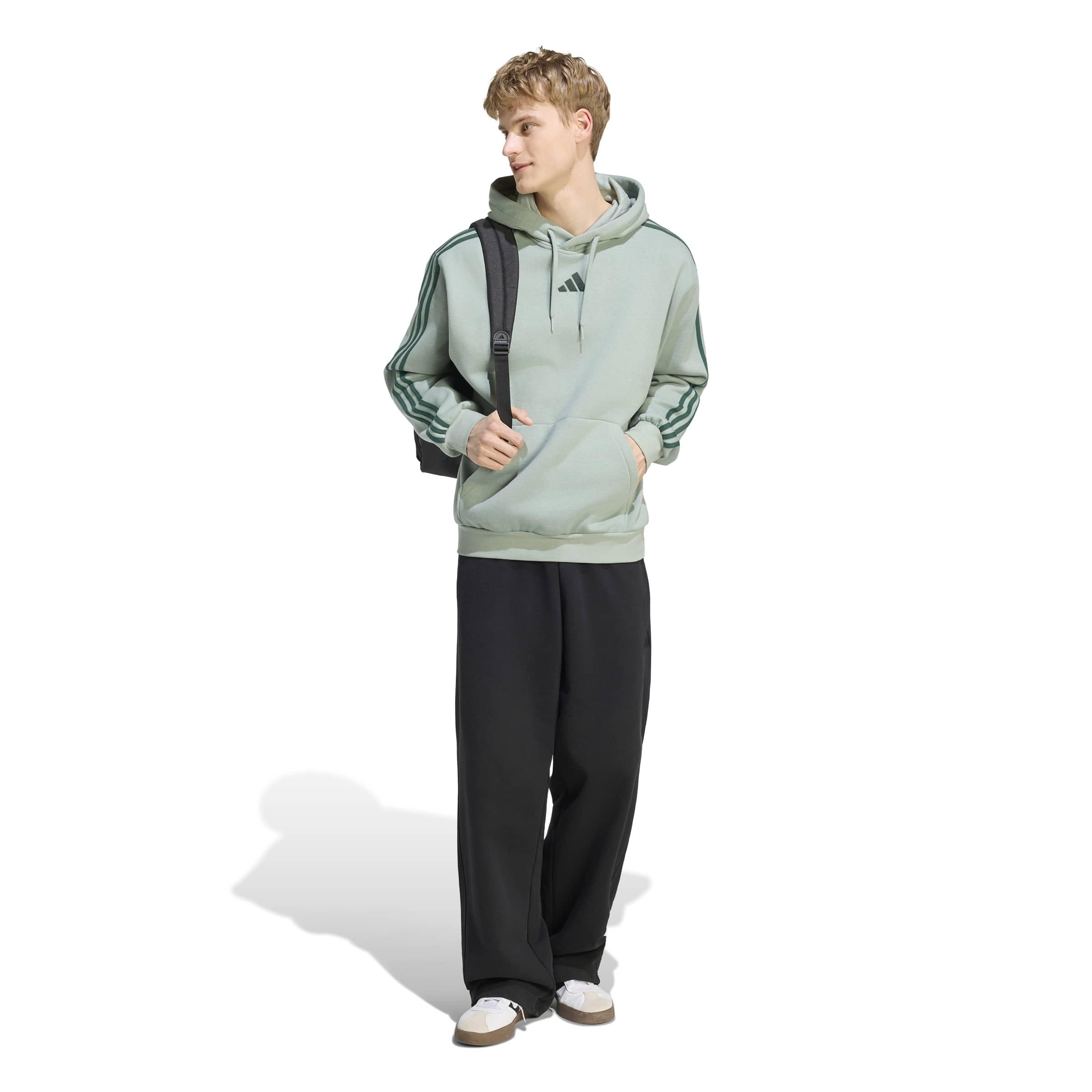 adidas Mezczyzni Essentials 3-Stripes Fleece Hoodie Sweatshirt, silver green/collegiate green, XXL