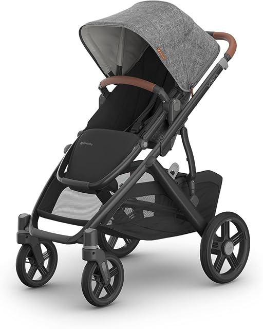 UPPAbaby Vista V3 Convertible Single-to-Double Stroller for Baby & Toddler, 30+ Configurations, Travel System Compatible, All-Wheel Suspension, XL Basket – Greyson (Charcoal Mélange/Carbon Frame)
