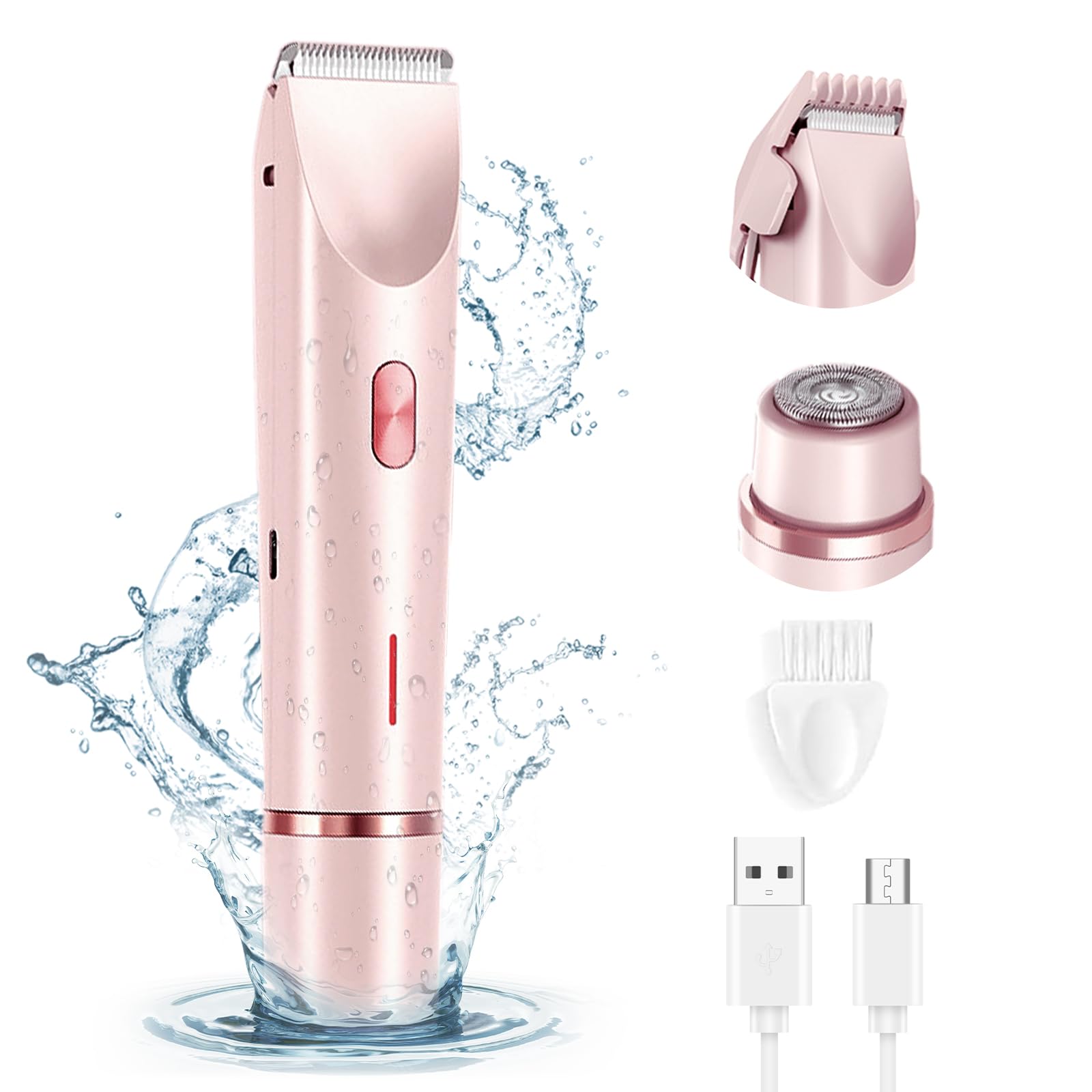 XieJY Women's Body Shaver, 2 in 1 Head Bikini Trimmer Rechargeable Eletctric Shaver for Women IPX7 Waterproof Wet and Dry Hair Trimmer for Facial Face