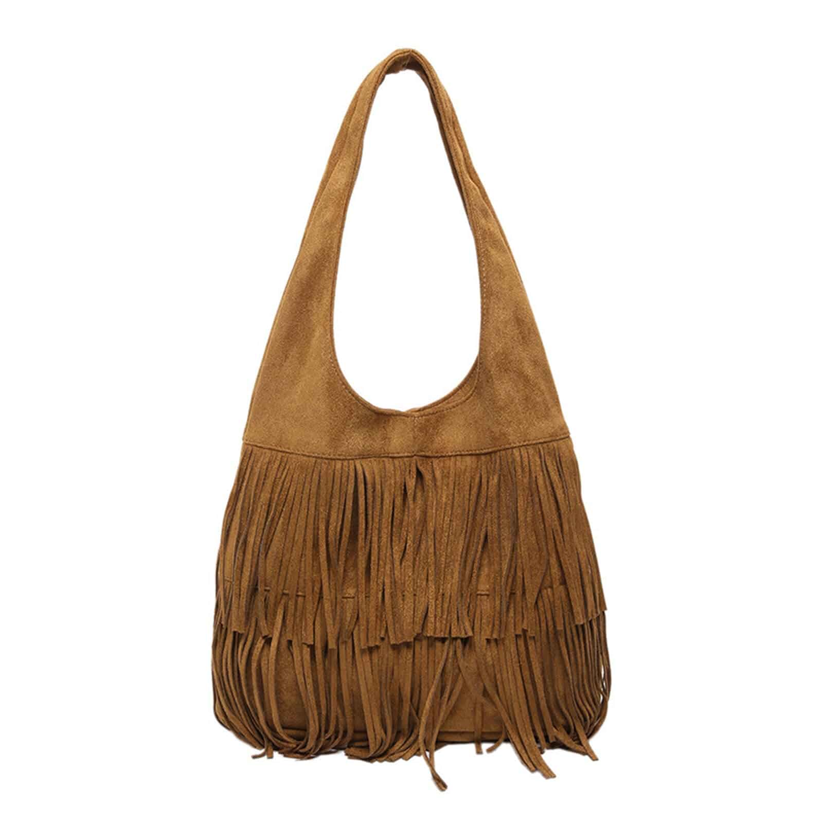 CORIOS Women Suede Handbag Vintage Fringe Hobo Bag Shoulder Bag with Tassel Hippie Western Purse Large Tote Bag