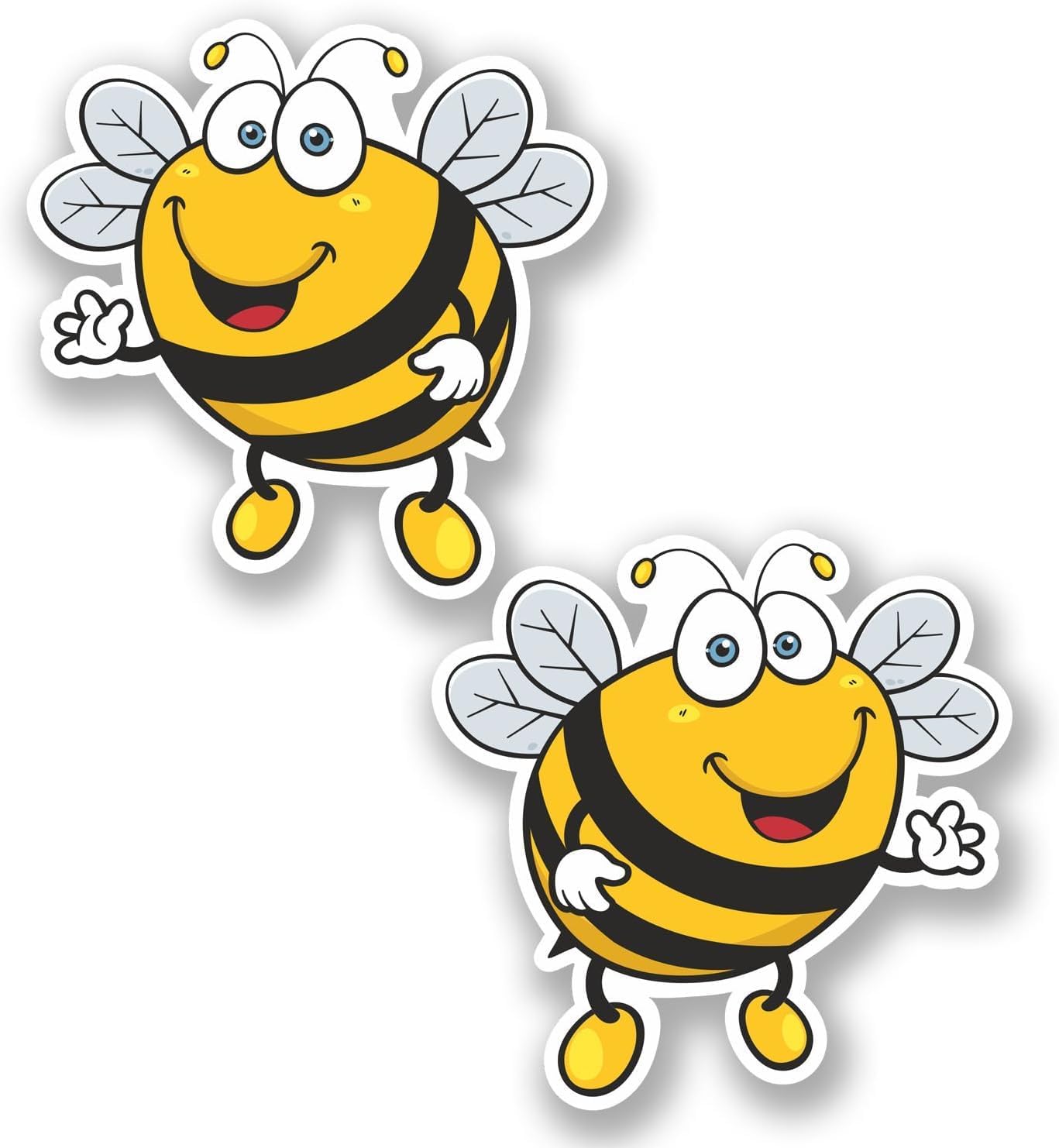 2no. 100mm Happy Bee Stickers - Easy to Apply to Vehicles, Laptops, Furniture etc. - Self Adhesive Stickers