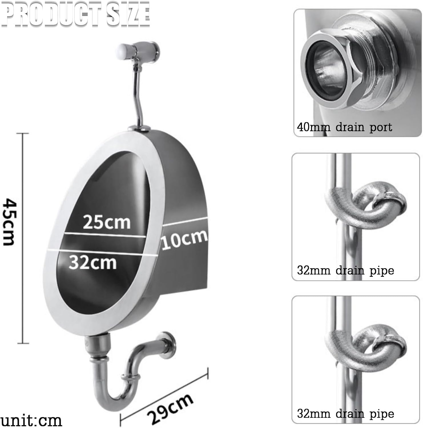 Premium 304 Stainless Steel Wall-Mounted Urinal for Men, Intelligent Flush with Water-Saving Technology, Great for Office Buildings, Hospitals, Cafes, Gyms, and Public Facilities