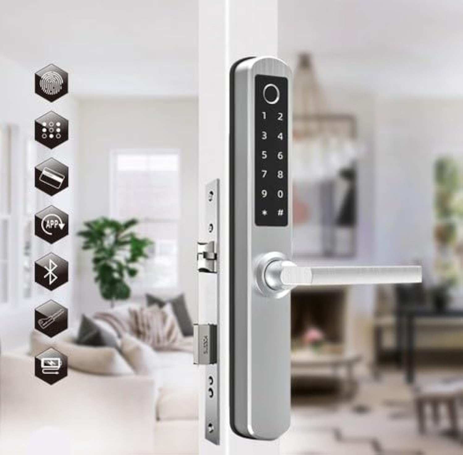 ROBUSTLINEALUM. DOOR Electronic Smart Lock For Front Door with 5 Function- Fingerprint, Smart IC Card, Passcode, Mobile App, Metal Key (2 YEARS WARRANTY) (RBSL1020S)