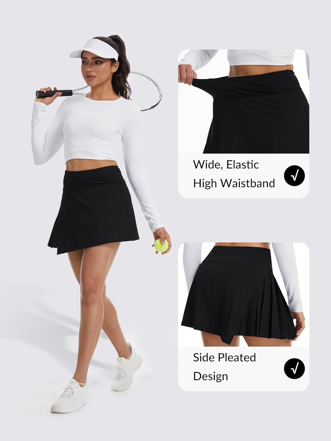 Side Pleated Tennis Skirt Skorts for Women Built-in Shorts Golf Pickleball Skirt Mini Skorts for Workout Running