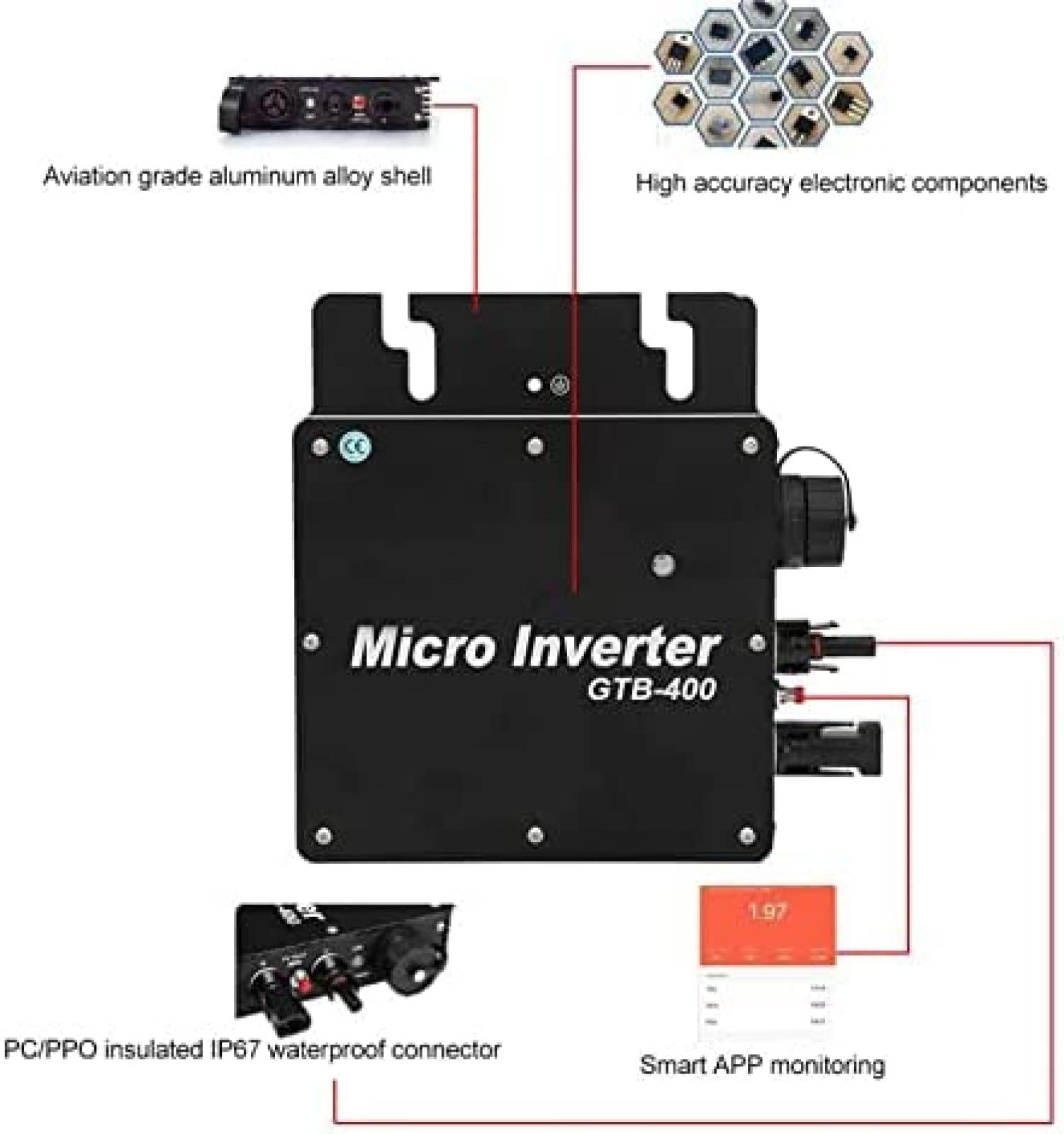 Mikroinwerter sieci słonecznej, 400 W, 600 W, 700 W, 800 W, 1200 W Sterowanie przez WIFI 120 V 230 V Automatyczna identyfikacja Mikroinwerter mocy, 400 W