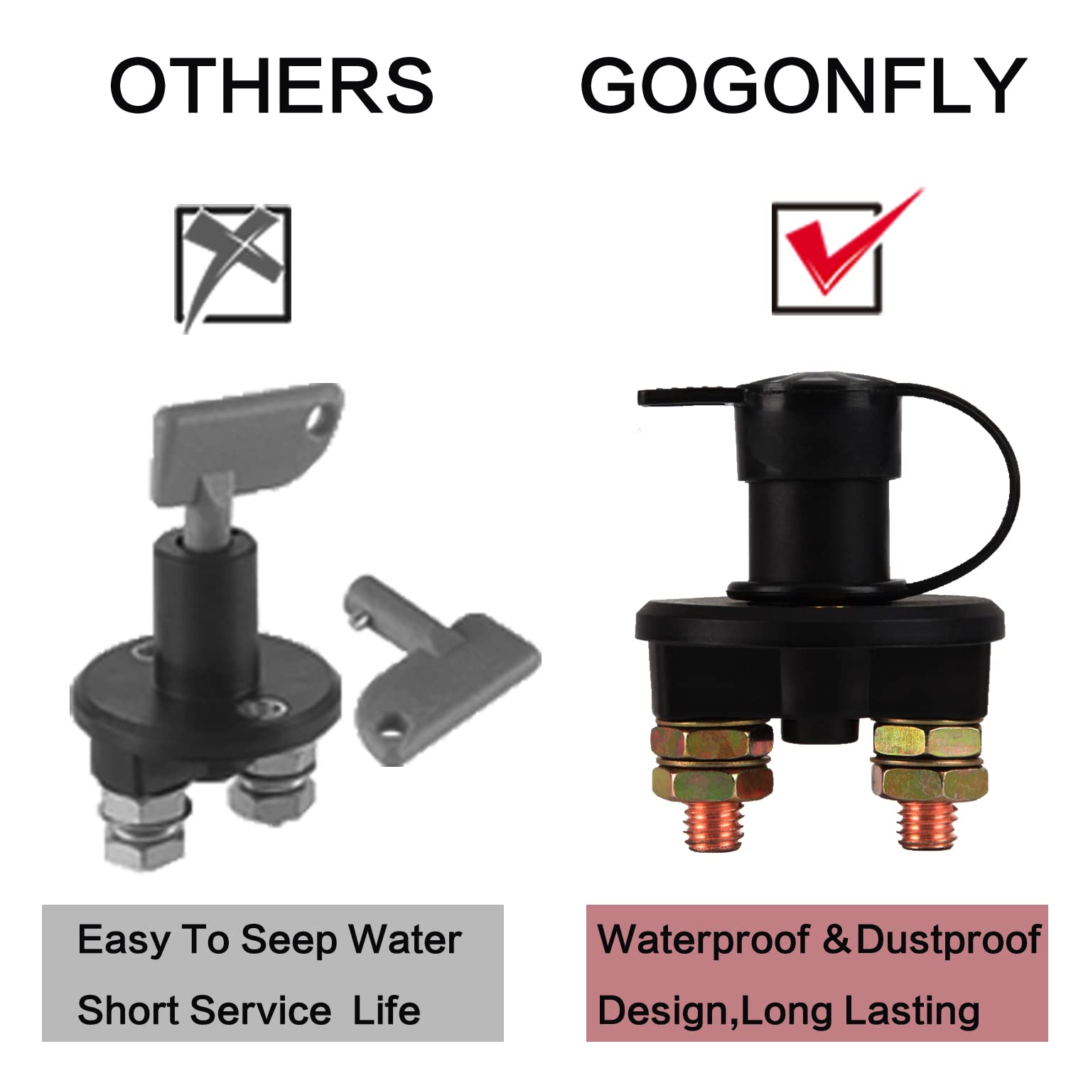 2PCS Battery Disconnect Switch, 12V 24V Battery Isolator Cut Off Power Kill Switch for Marine Car Boat RV ATV Auto Truck Vehicle, On Off Battery Master Switch with Waterproof Key and Cover