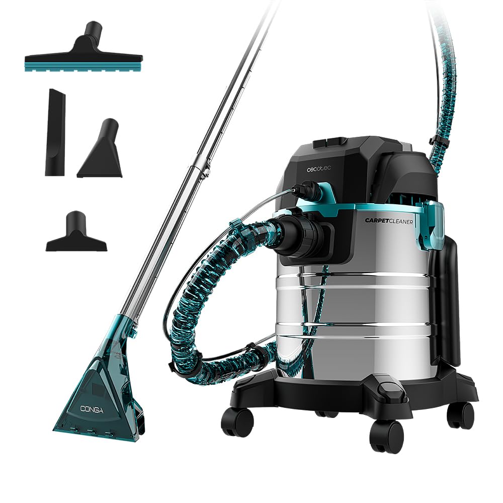 Cecotec Aspirador de Sólidos, Líquidos y Tapicerías Conga CarpetClean 20000 Pro. 1400 W, 22kPa, Gran Tamaño, 2 Tanques de 4 y 20 litros, Pulverizador, Radio de Acción 7 m, Filtro HEPA, Accesorios