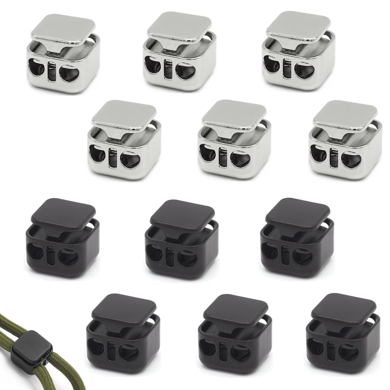 12 PCS Cord Locks Professional Draw String Clips Spring Toggle Stopper Heavy Duty Alloy Double Hole Lace Locks Shoelace Clips for Shoelaces Drawstrings