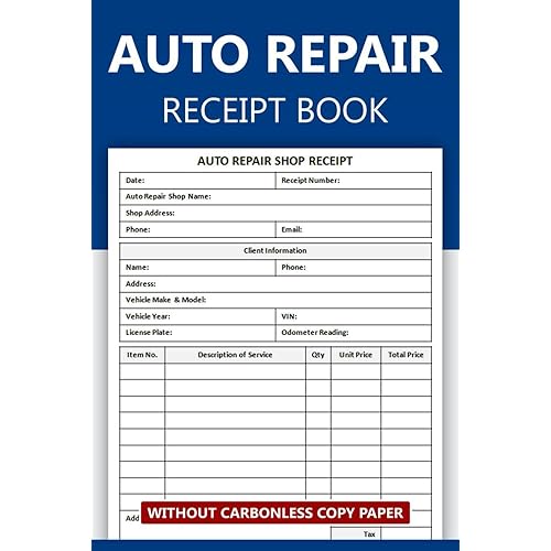 Auto Repair Receipt Book: Automotive Repair Shop Receipt Form | 50 Forms Single-Sided Sheets
