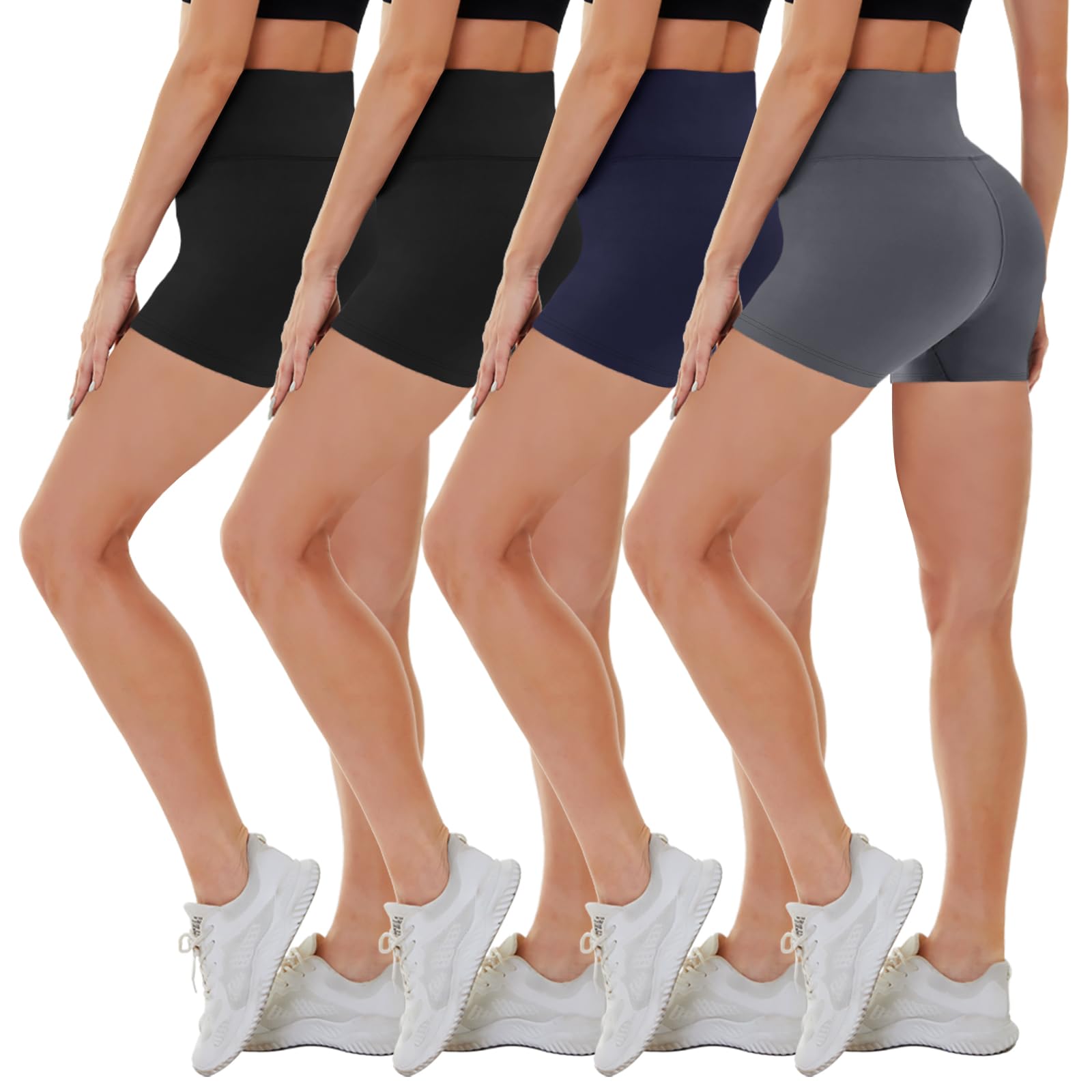 4 Pack Biker Shorts for Women - High Waisted 5"/8" Yoga Workout Shorts
