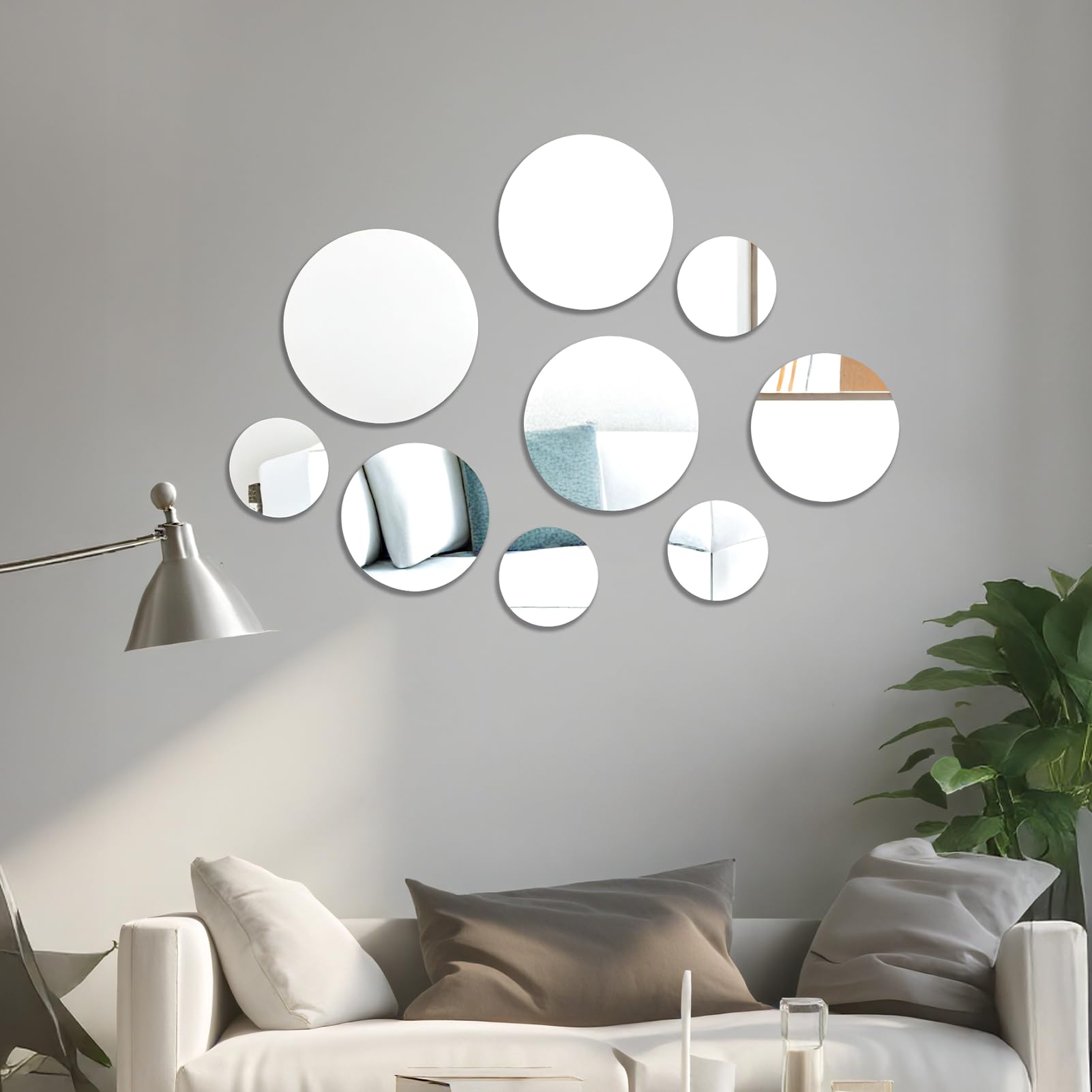 Lotnery 9 Self-Adhesive Mirror Wall Stickers | 1MM Thick Acrylic Round Tiles | Removable 3D Circle Mirrors for Home Decor DIY Craft | 10/15/18/20cm Sizes
