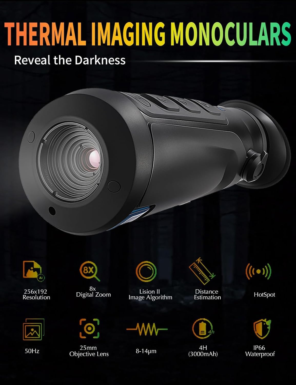 Thermal Monocular-256x192 (50 Hz) Thermal Imaging Monocular for Hunting, 25mm Focal Lens Thermal Scopes for Night Hunting Camping,Handheld Infrared Thermal Monocular Night Vision