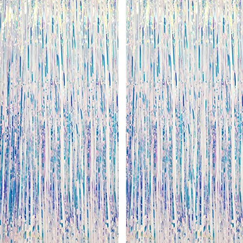 Chrorine 2Pcs 1M X 2.5M Rainbow Curtains Tinsel Foil Fringe Curtain Streamers Backdrop For Princess Unicorn Mermaid Pastel Rainbow Birthday Party Decorations Christmas Door Curtains Decorations #TOP5