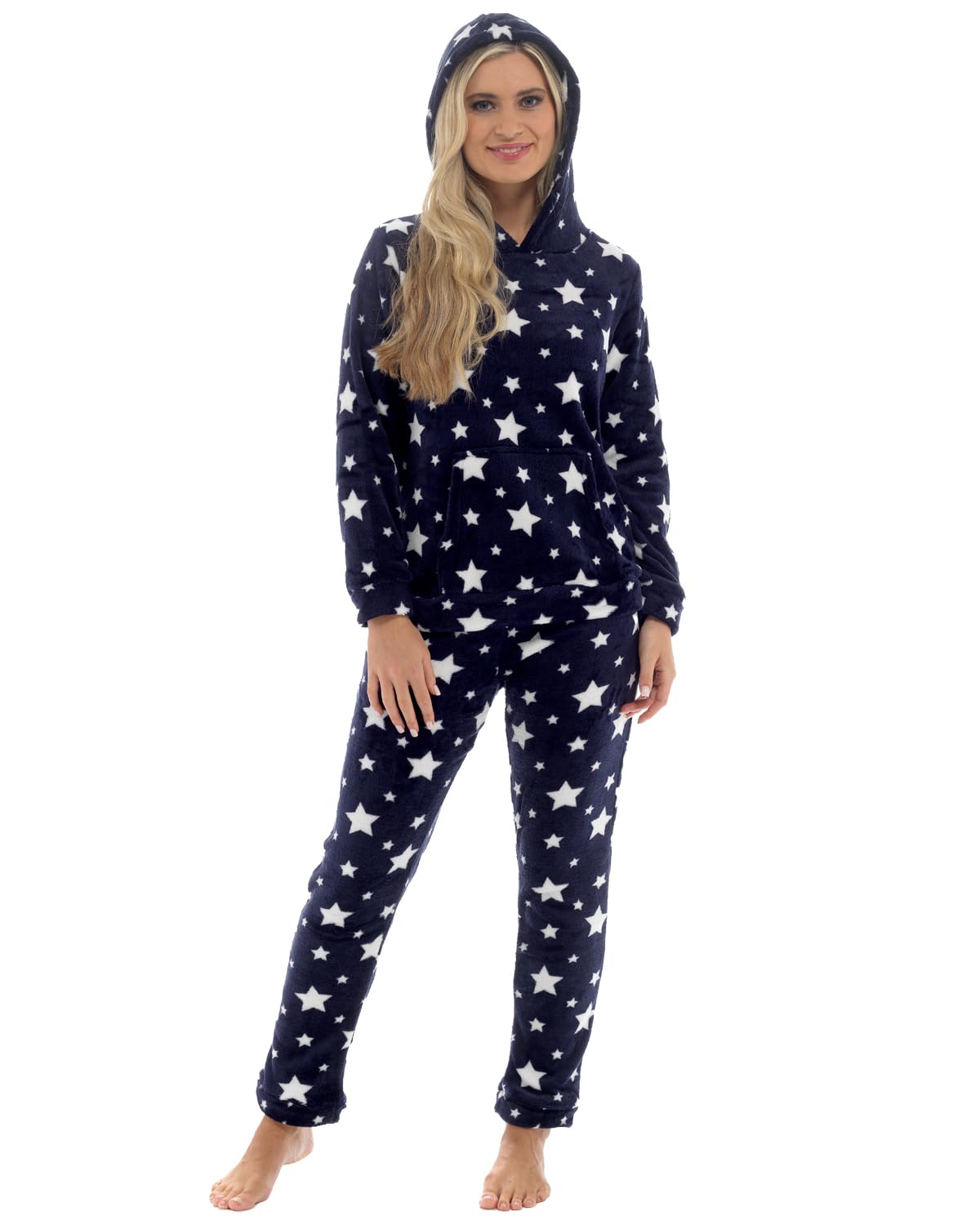 Slumber Hut Ladies Star Print Hooded Lounge Set LN1745 Navy 8-10