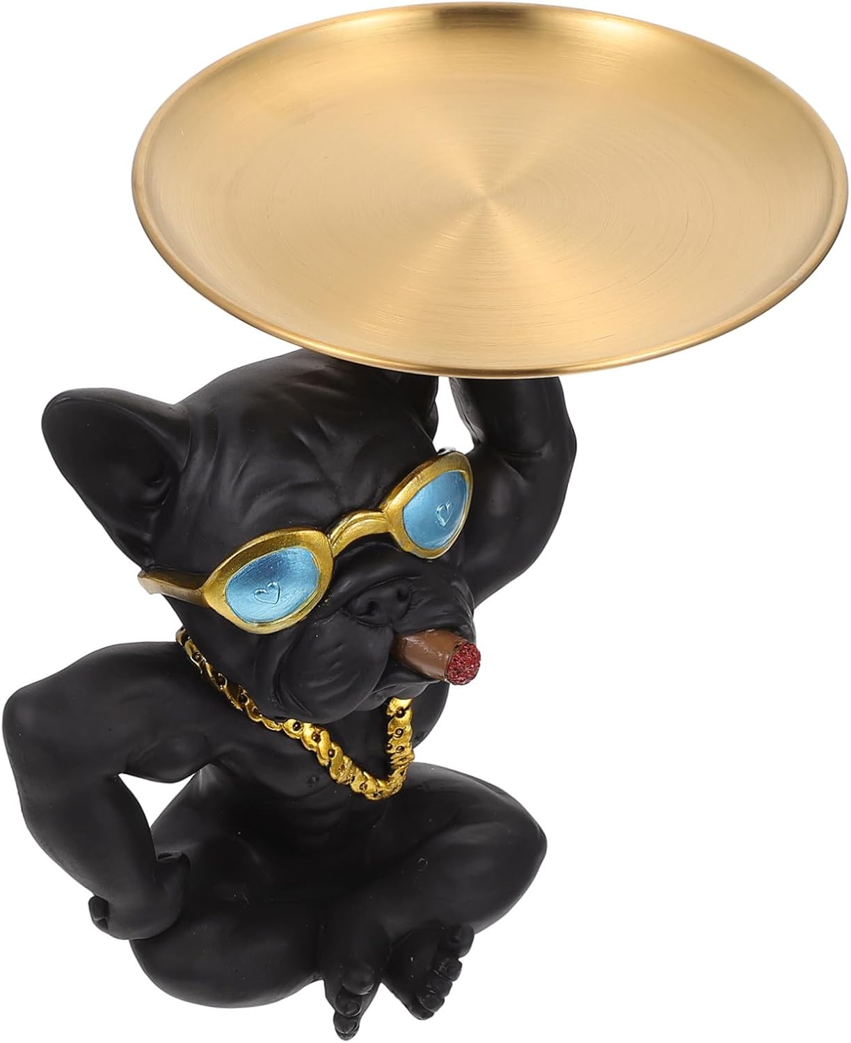 Black French Bulldog Animal Craft Key Storage Tray Decorative Jewelry Holder for Bedroom Tabletop Multifunctional Desktop Organizer for Keys Watches Lipstick Candy and Accessories