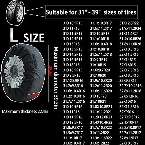 PGMARO Seasonal Tire Spare Tire Cover Portable Wheel Bags Winter Tire Cover Eco-Friendly Tire Handle for Easy Transportation 4pcs Fits 31-39 Inch Tire Diameter Cars and Trucks (L) - Image 4