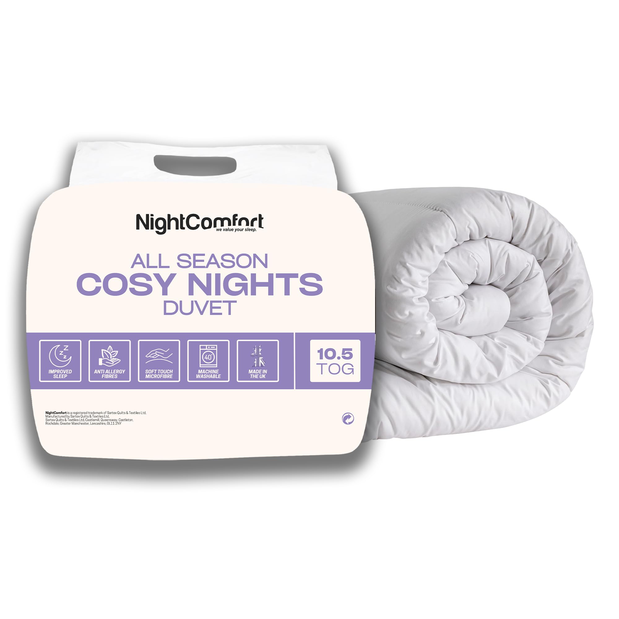 Night Comfort Cosy Nights 10.5 Tog Anti-Allergy King Size Duvet - Breathable Premium Microfibre Cover with Lightweight Hypoallergenic Hollowfibre Filling Bedding Quilt - (230cmx220cm, White)