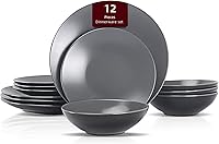 Vista 29 de Colors Life - Juego de vajilla de 16 unidades, color negro brillante exterior + interior con acabado mate, color muy baya