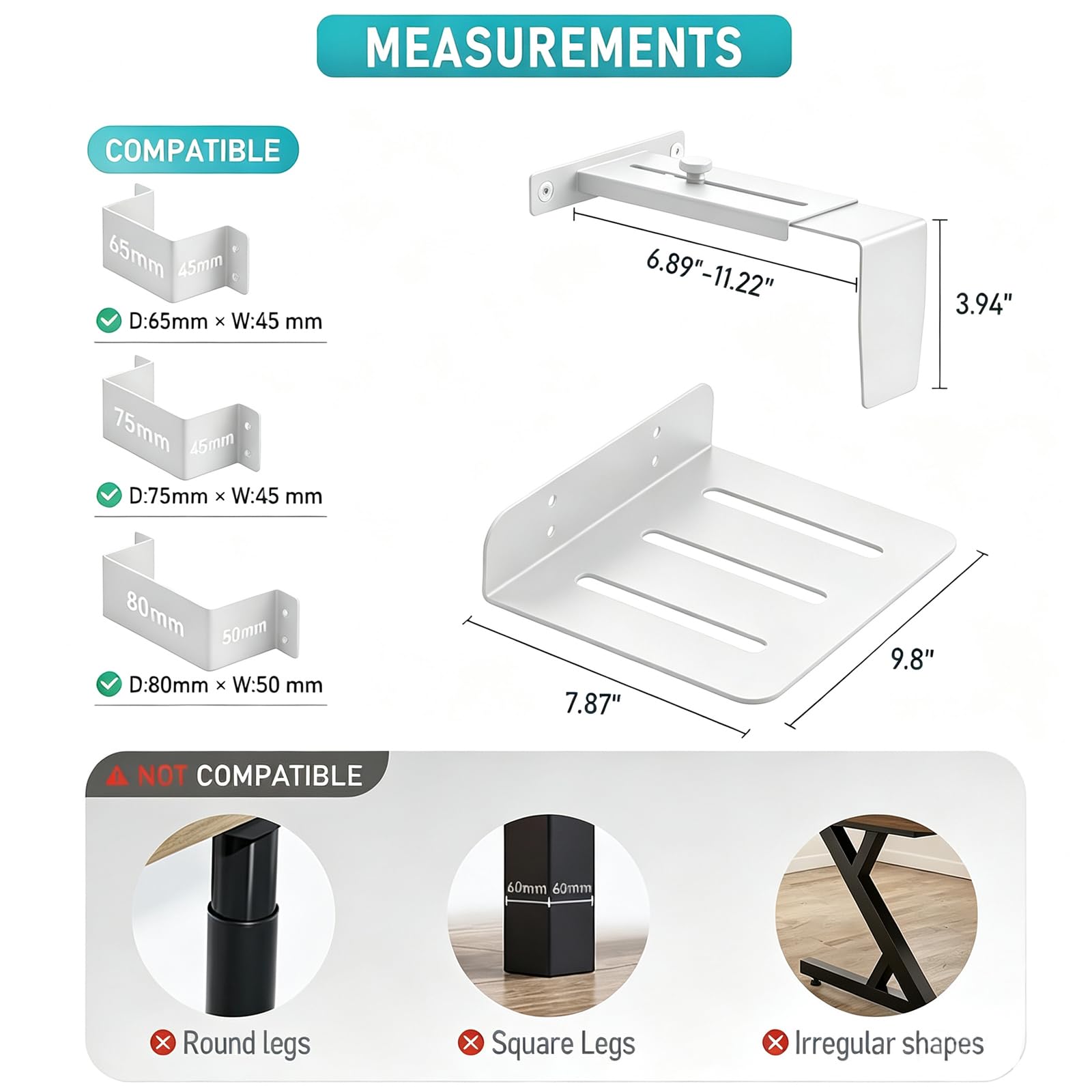 Support PC sous Bureau,Support pour PC Robuste de 20 Kg,Blanc
