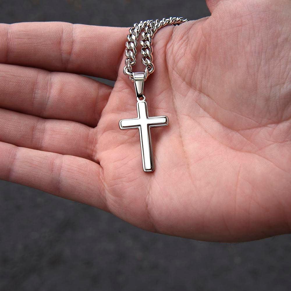 To My Grandson Cross Necklace from Grandma and Grandpa, Stainless Steel Cross Pendant with Cuban Link Chain, Birthday Christmas With Message Card And Gift Box. - Image 6