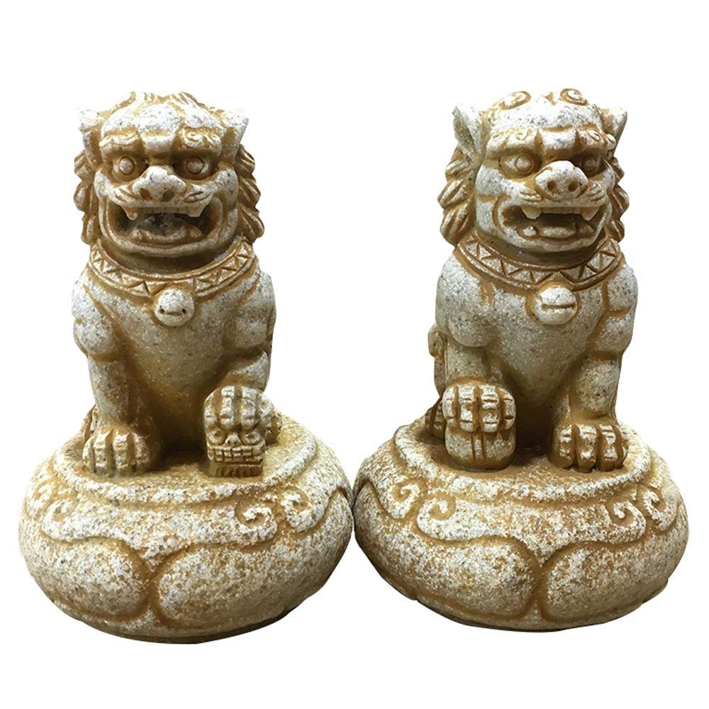 Paire de Lions de Pékin Chiens Fu Foo en résine pierre grande taille pour déco maison