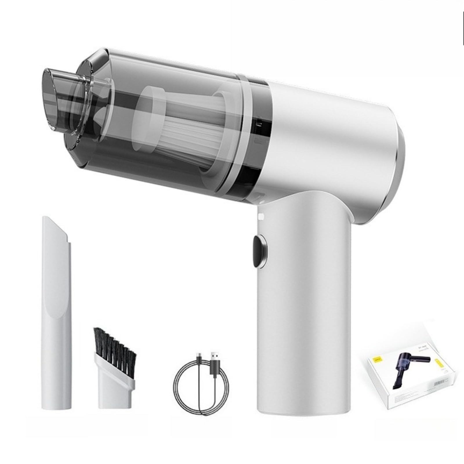 Dustaclean Handstaubsauger 130W starker Saugkraft Handheld Vacuum, kabelloser Handakku-Staubsauger für Auto & Zuhause, mit Zubehör-Set, wiederaufladbar (Weiß)