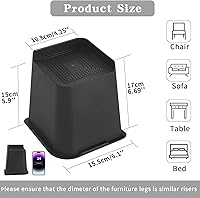 Vista 2 de Affogato Elevadores de cama, paquete de 4 elevadores de muebles resistentes de 6 pulgadas, extensores de patas de mesa, elevadores de cama