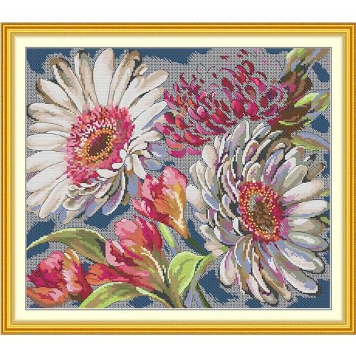 Image of ITSTITCH Stamped Cross Stitch Kits - Full Set of Embroidery for Beginners or Adults,14 CT 2 Strands DIY Watercolor Sunflower Patterns Counted Arts Craft 17.3x15 inch