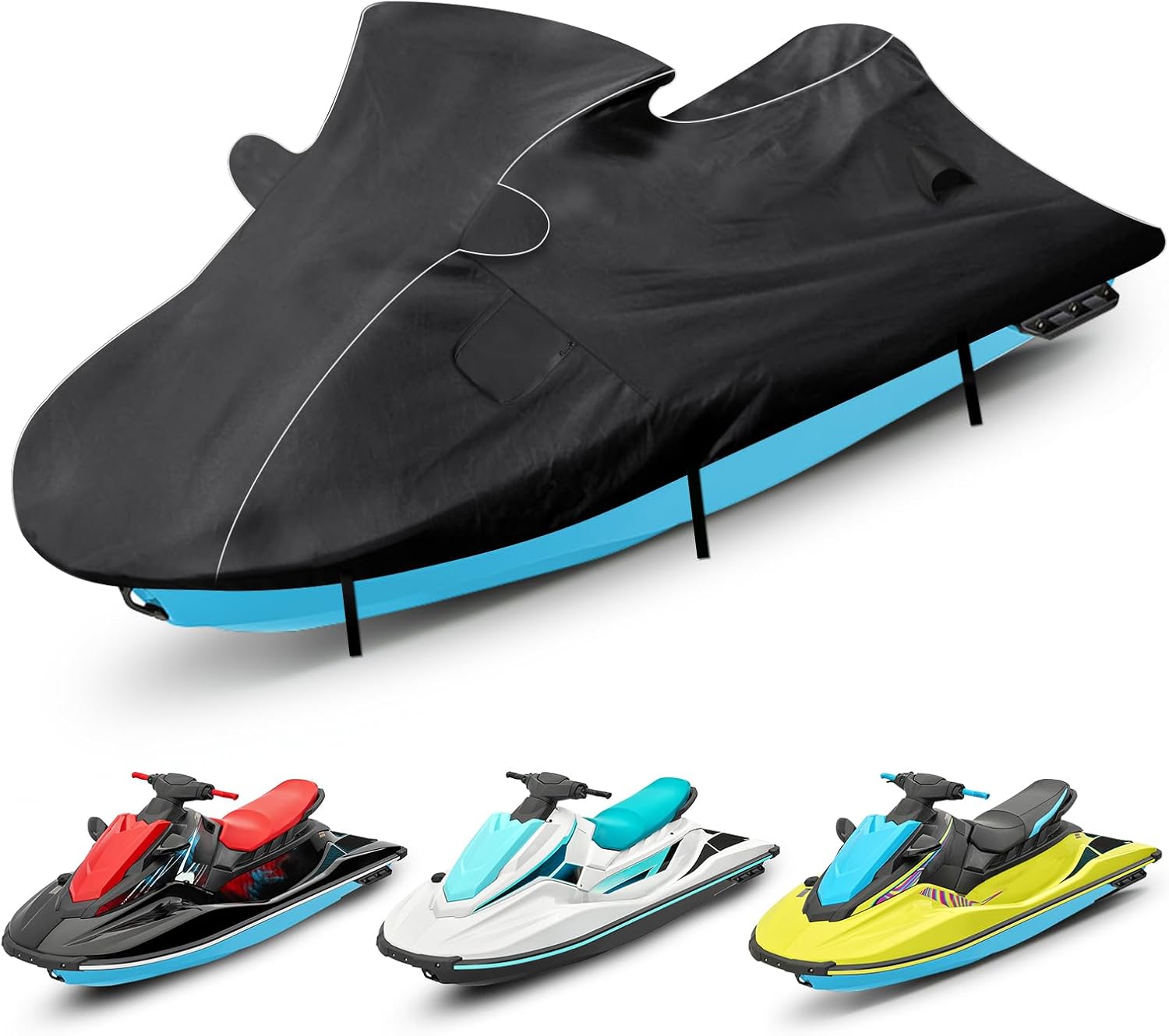 Waterproof Jet Ski Cover Custom Fit for Yamaha 2017-2025 EX Sport/EX Deluxe 2017-2021 EXR, 600D Oxford UV-Proof Jetski Waverunner Covers, Trailerable Jetski Cover with Air Vents, Reflective Strips