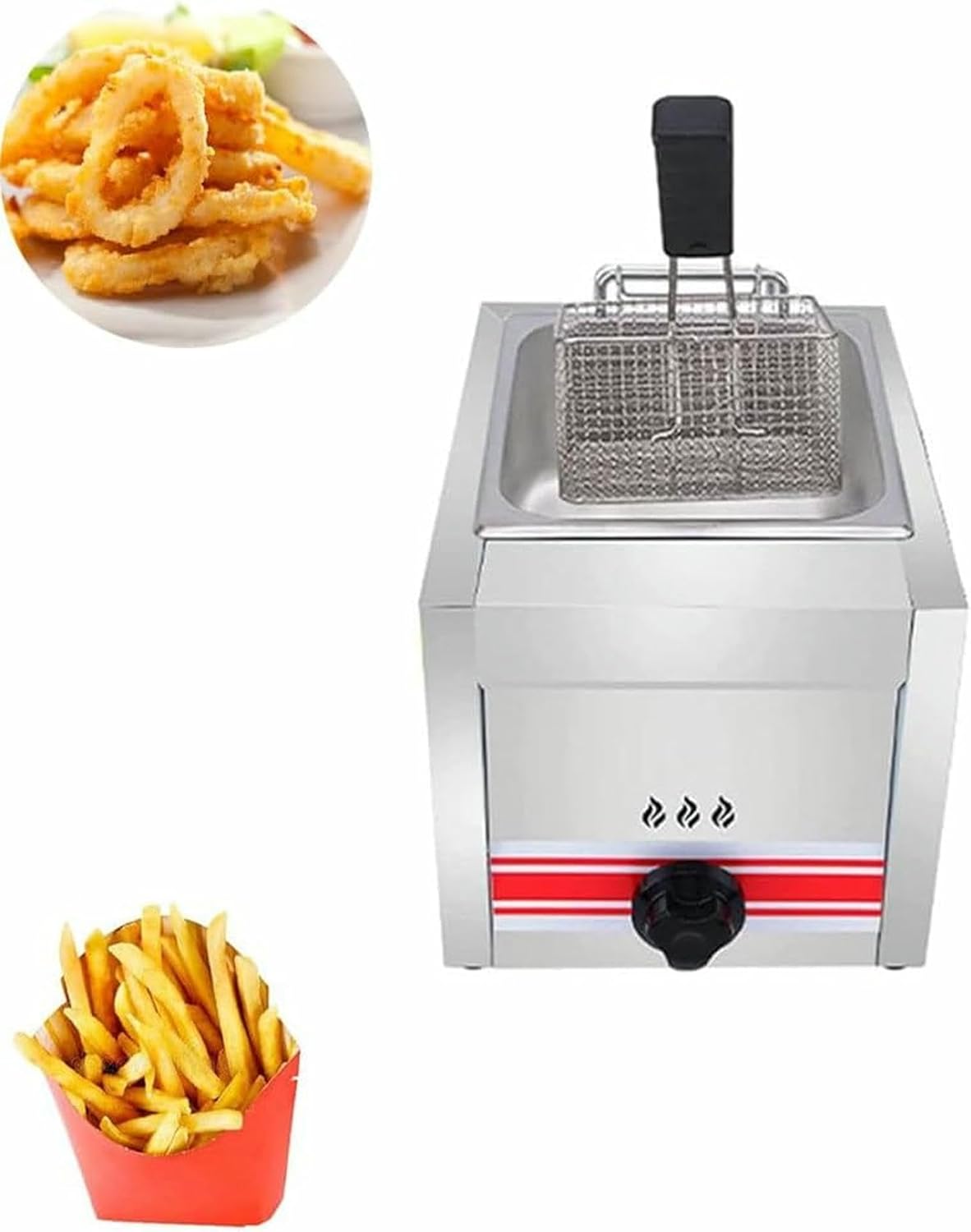 Large Capacity Gas Fryer, Commercial Stainless Steel Deep Fryer, Stainless Steel Fried Chicken Fryer, For Chips Donuts Fish,Doublecylinder~/