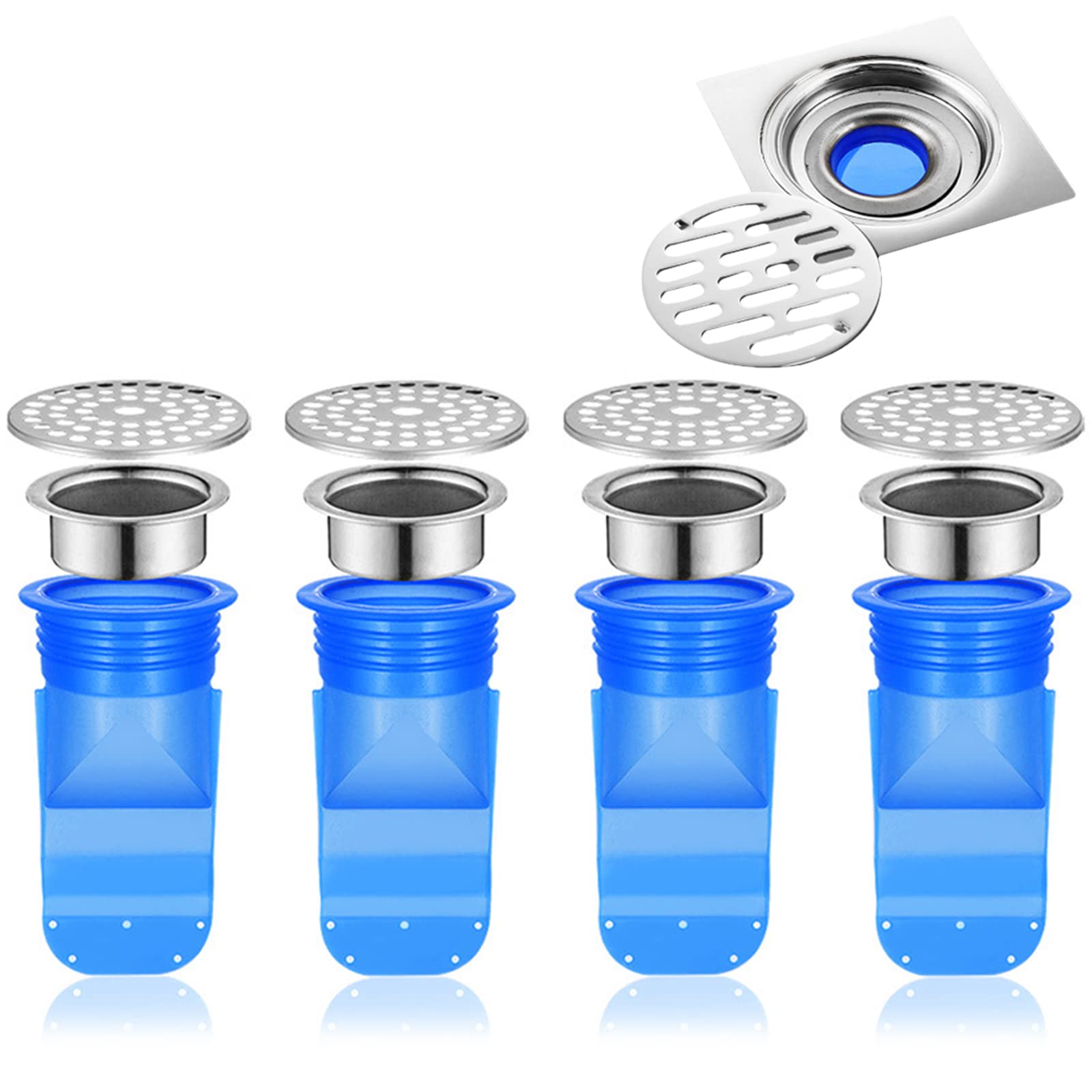 Guador 4 Pieces Anti-Backflow Floor Drain Anti-Backflow Drain Valve One Way for Pipes Tubes in Toilet Floor Drain Seal Odour Resistant (Long)